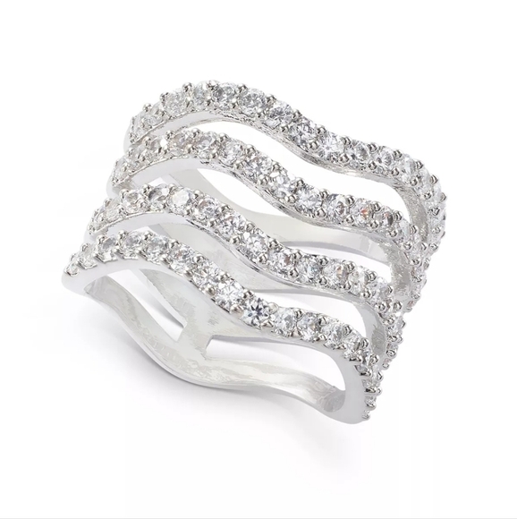 I.N.C. Silver-Tone Crystal Wavy Multi-Row Ring Size 5 - Picture 1 of 4